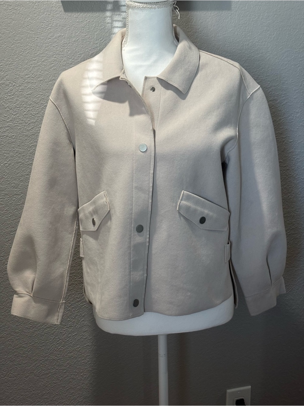 Neutral Cream Utility Jacket with Snap Pockets